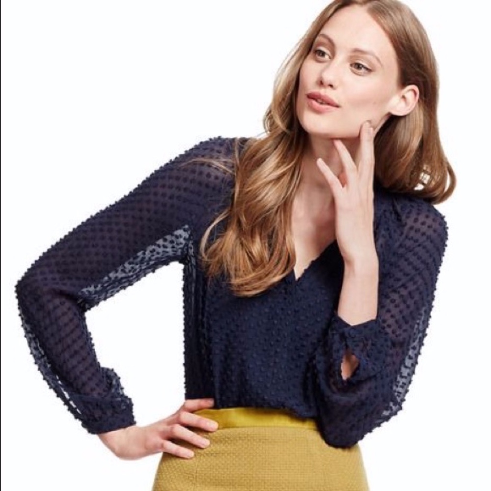 Boden Textured Silk Blouse in Navy Blue